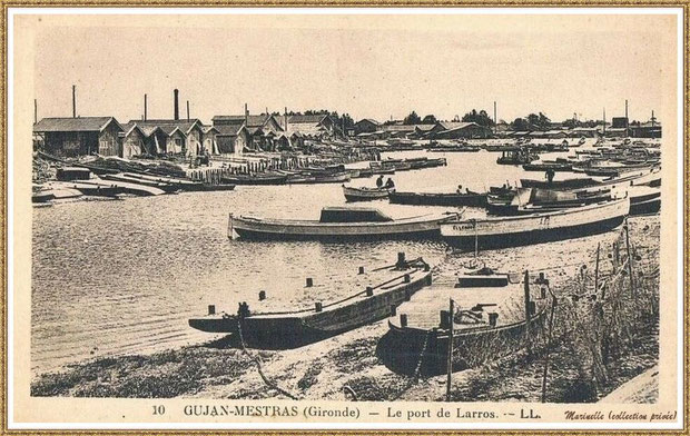 Gujan-Mestras autrefois : Pinassottes et chalands dans la darse principale du Port de Larros, Bassin d'Arcachon (carte postale, collection privée)