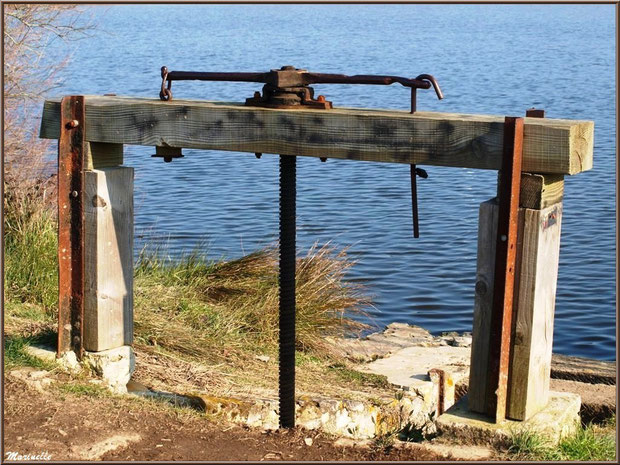 Une écluse en bordure d'un réservoir, Sentier du Littoral, secteur Domaine de Certes et Graveyron, Bassin d'Arcachon (33)