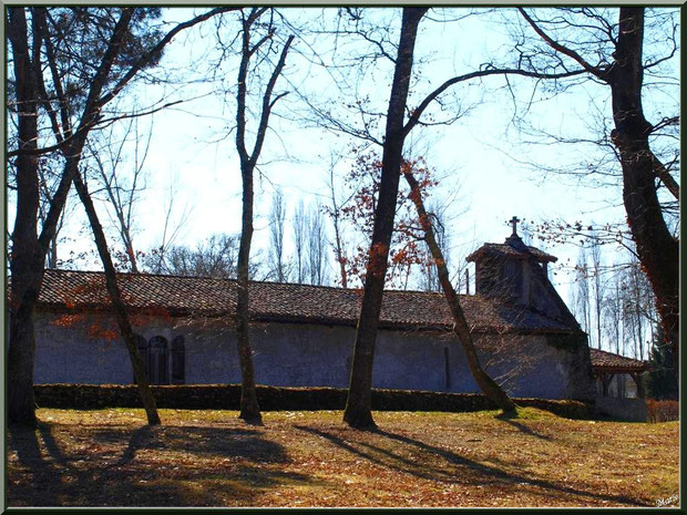 La chapelle Saint-Roch, vue de côté, au milieu de l'airial à Saugnacq-et-Muret (40)