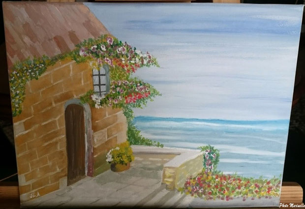 JLA Artiste Peintre - "Maison fleurie en bord de mer" 051 - Peinture sur toile
