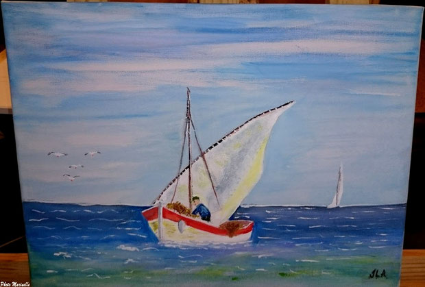 JLA Artiste Peintre - "Pinassotte revenant de la pêche" 054 - Peinture sur toile (2ème version)
