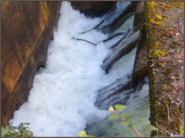 Chute d'eau en sortie d'une écluse sur le Canal des Landes au Parc de la Chêneraie à Gujan-Mestras (Bassin d'Arcachon)