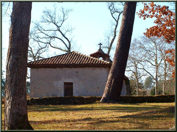 La chapelle Saint-Roch, vue de l'arrière, au milieu de l'airial à Saugnacq-et-Muret (40)