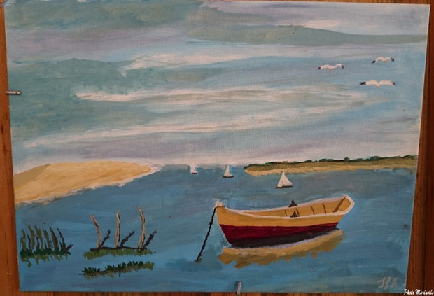 L'Atelier à JLA - "Pinassotte et voiliers entre Dune du Pyla et Pointe du Cap Ferret" - Peinture sur toile (Bassin d'Arcachon)