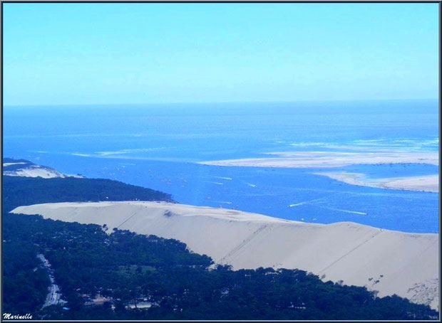 La Dune du Pyla et le Banc d'Arguin, entre Bassin et Océan Atlantique, Bassin d'Arcachon (33) vu du ciel 