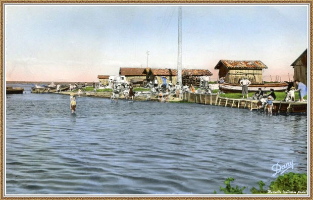 Gujan-Mestras autrefois : Entrée du Port de Larros (face à la Jetée du Christ), Bassin d'Arcachon (carte postale, collection privée)