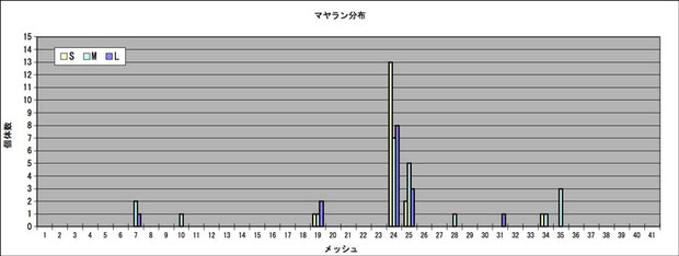 マヤランの分布（結果の一部を切り出しているので、実際のメッシュ番号とは異なります）