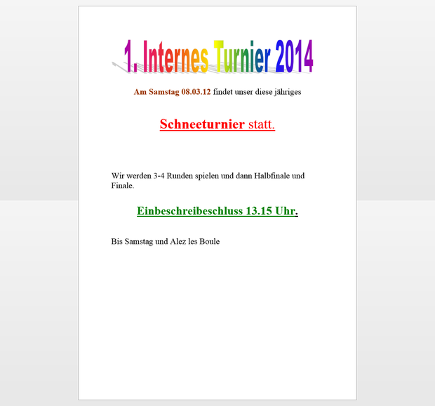 1.Internes Schneeturnier 2014