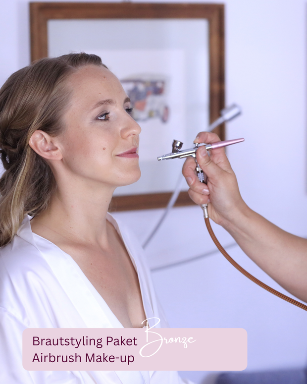Brautstyling-Paket Bronze: Airbrush-Make-up mit Probe-Make-up vorab, flexibel vor Ort  perfektes Braut-Make-up ohne Frisur.