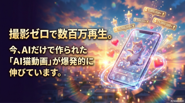 最近、TikTokやYouTubeショートで、  「AIで作った猫動画」  を見かけることがかなり増えました。