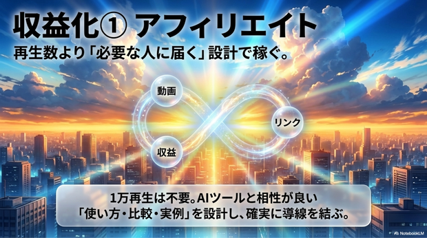 アフィリエイト   動画でツールを紹介 ↓ 登録される ↓ 報酬  👉 少ない再生でも稼げる