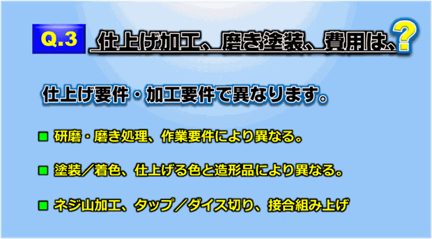【製造加工事業部】磨き／塗装／ネジタップ／接合加工の費用／料金