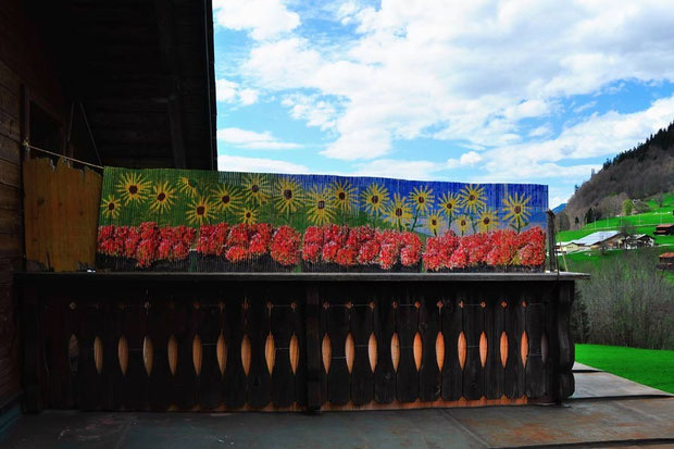 Terrasse,Windschutz,Verzierung,Gemälde,Blumen,Geranien,Sonnenblumen,David Brandenberger,