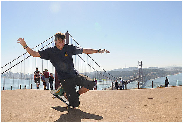 Guenter Mokulys an der Golden Gade Bridge/San Fancisco