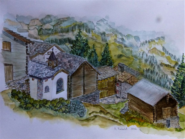 Foto: Hanstribolet.jimdo.com. Walliser Bergdörfer, peintures village de montagne