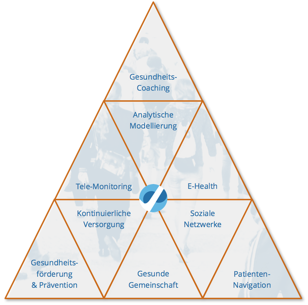 Instrumente des Versorgungsmanagements: Gesundheitscoaching, Analytische Modellierung, Telemonitoring, E-Health, Teemedizin, Gesundheitsförderung und Prävention, Kontinuierliche Versorgung, Gesunde Gemeinschaft, Soziale Netzwerke, Patientennavigation