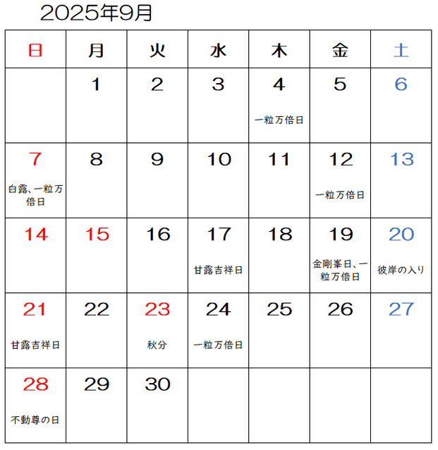 【2025年9月】九星気学と宿曜から見る毎日の運気