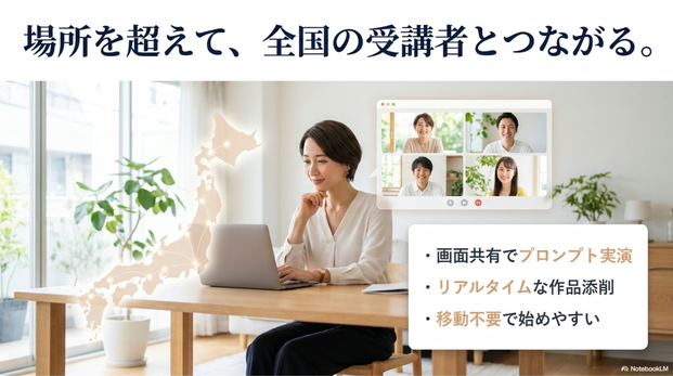 AIアート講師資格を取得すると、オンライン講座にも活かせます。