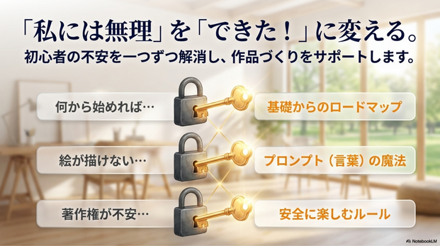 AIアート講師資格を取得すると、初心者向けのAIアート講座を開きやすくなります。  初心者は、AIアートに対して次のような不安を持っています。