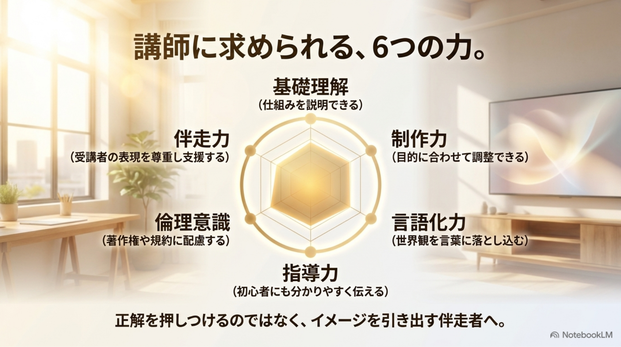 AIアート講師に求められるのは、  画像生成AIを操作する力だけではありません。