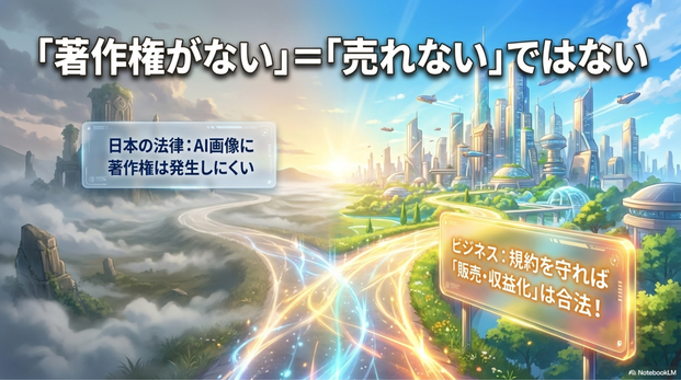 AI画像の著作権は、  現行の日本著作権法ではグレーゾーンに位置します。