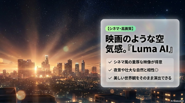 Luma AIは、 映像の空気感が綺麗です。
