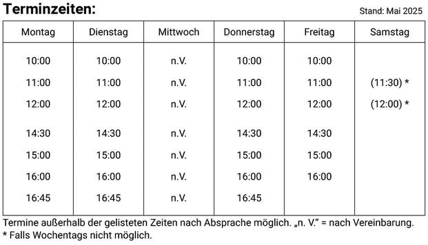 Terminzeiten Montag bis Samstag CM 3D-Druck