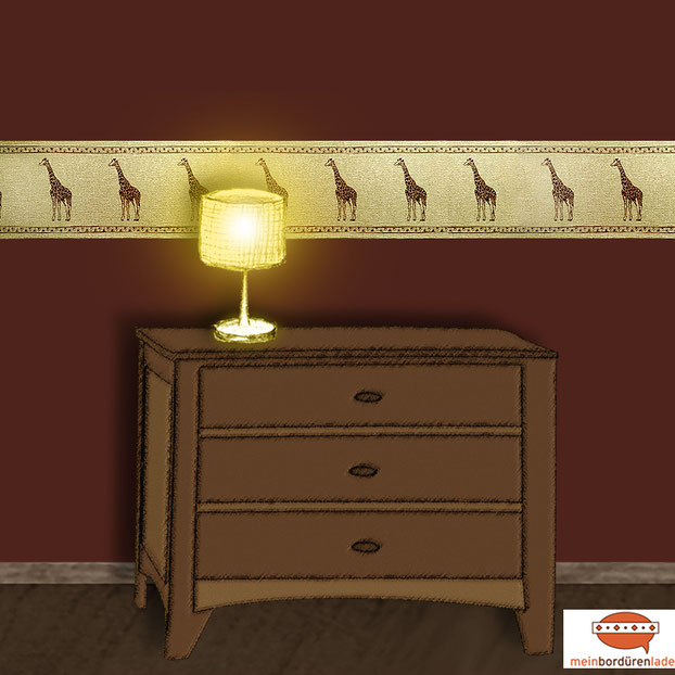 Glamour Vinyl Vliesbordüre mit Metallic Gold - Effekt - Motiv Giraffe