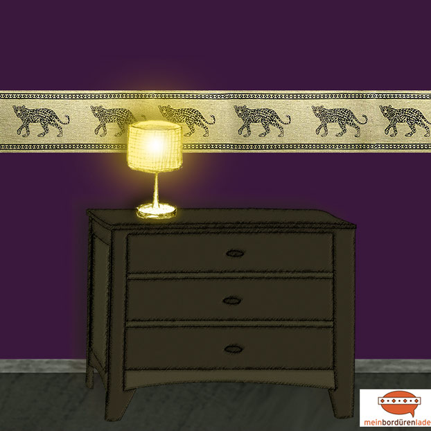 Glamour Vinyl Vliesbordüre mit Metallic Gold - Effekt - Motiv Leopard 