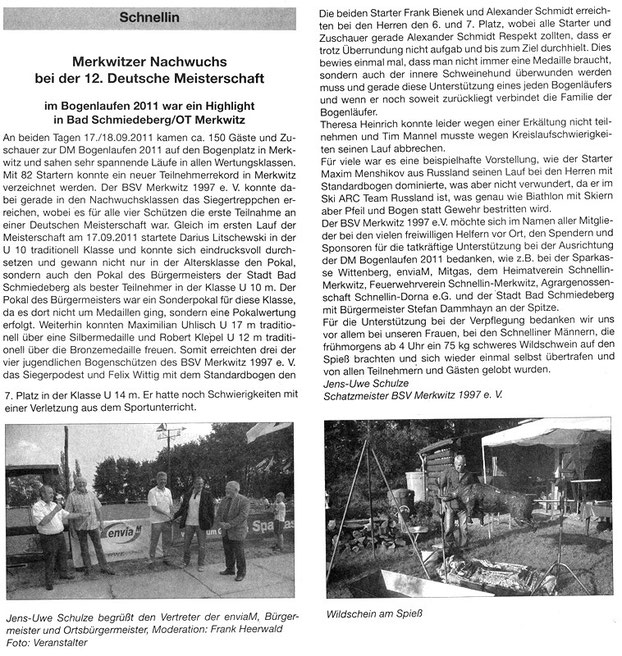 Artikel über 12. DM im Bogenlauf in Merkwitz 2011