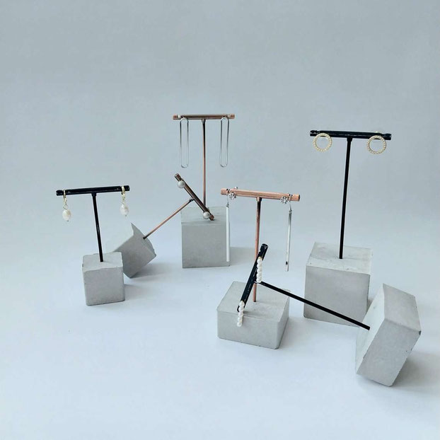 Concrete Cube Mix T Bar Earring Stands by PASiNGA