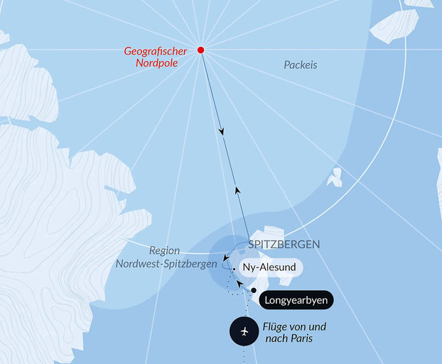 Reisekarte "Der Geografische Nordpol" ©Ponant
