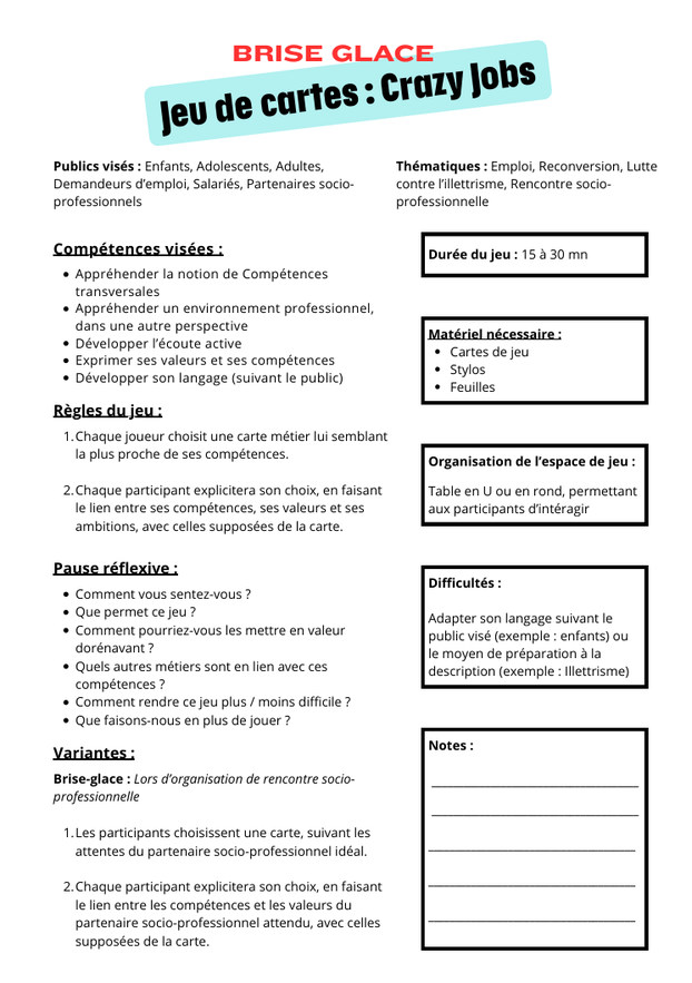 Crazy Jobs. Métiers farfelus. Jeu de cartes gratuit. PDF gratuit. Barbara Dufour. Activité brise glace gratuite. Animation. Philosophie pour enfants. Compétences psychosociales.