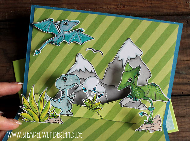Stempel Digi Stamps Dinosaurier für Jungen Geburstags Karte handgemacht Flugsaurier Tyrannosaurus Rex Idee Pop Up Karte von www.stempel-wunderland.de