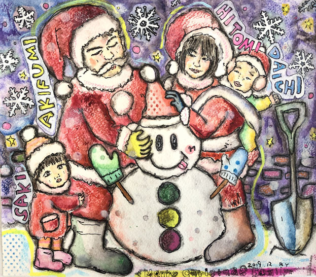 似顔絵:家族みんなで雪だるま