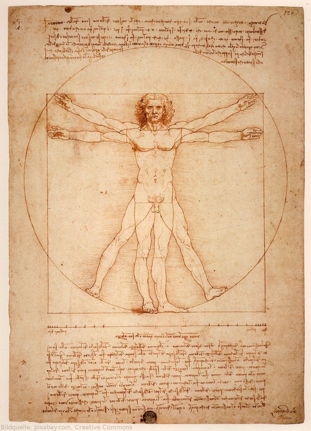 Der vitruvianische Mensch, gezeichnet von Leonardo da Vinci.