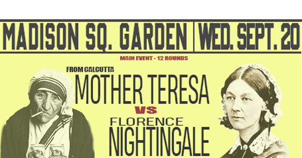 Mother Teresa versus Florence Nightingale shootout boxing poster