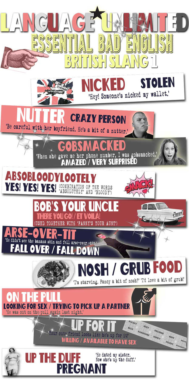 Essential British English slang words infographic 1 by Language Unlimited
