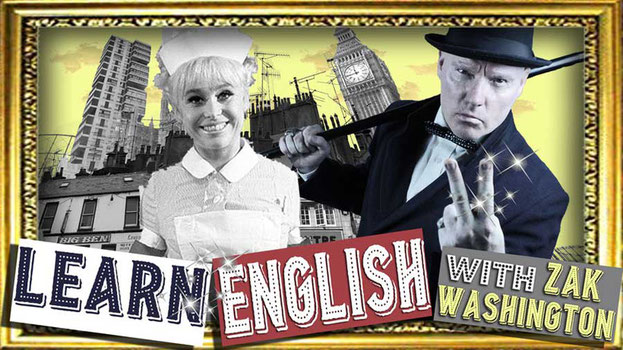 Learn English with Zak Washington graphic logo and London skyline montage