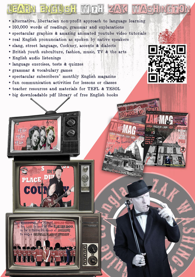 Poster of Learn English with ZakWashington with vintage tv graphics