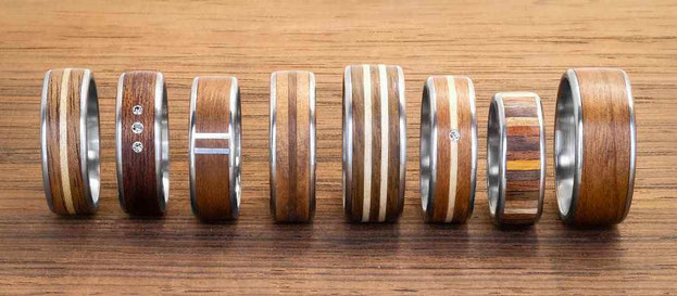 Edelstahlringe mit Holzeinlage - Ring aus Metall und Holz in vielen Kombination. Eine tolle alternative zu klassischen Eheringen
