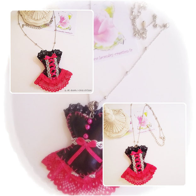 Commande personnalisée pour un mariage Collier corset noir et fuchsia