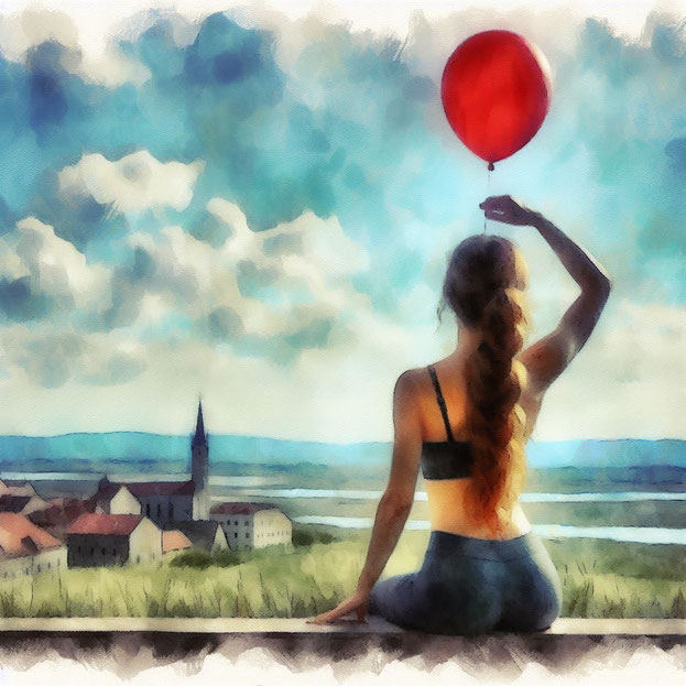 woman using balloon imagery in an attempt to improve posture.