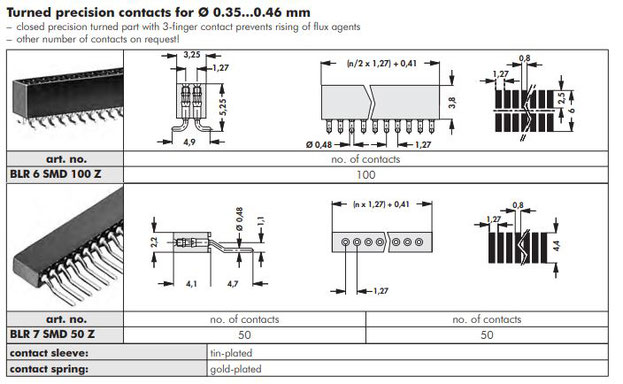 BLR 6 SMD 100 Z  表面実装用連結ソケット1.27mmピッチ 2列