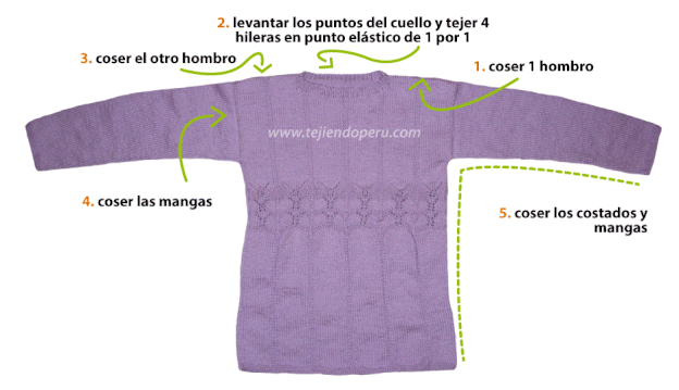 Cómo tejer una chompa con adorno calado zigzag en dos agujas o palitos para damas