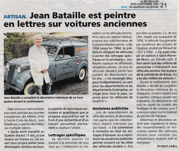 Jean Bataille est peintre en lettres sur voitures anciennes