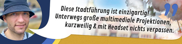 Titelbild Stadtrundgang in Leipzig: "Diese Stadtführung ist einzigartig! Unterwegs große multimediale Projektionen, kurzweilig & mit Headset nichts verpassen."