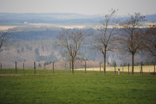 Blick von Sargenroth Richtung Ravengiersburg und auf den Hunsrückdom