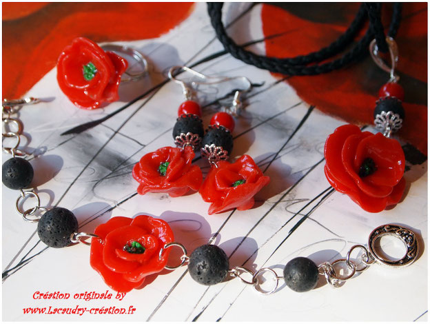 parure bijou coquelicot fait main