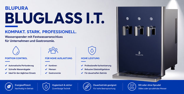 Professioneller Blupura Bluglass I.T. Wasserspender für Büros, Hotels und Gastronomie